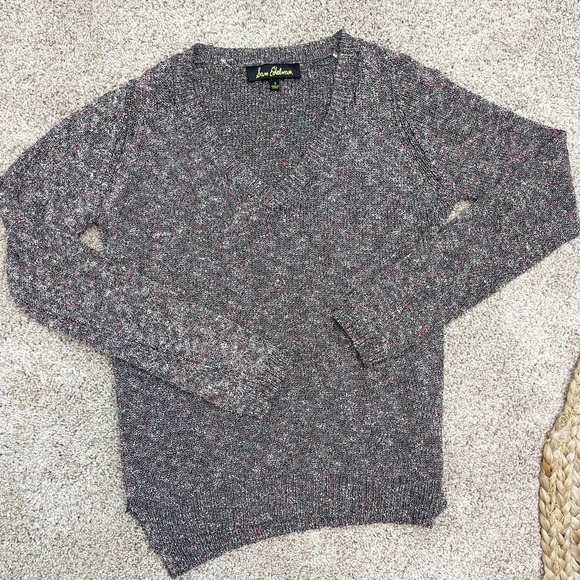 Sam Edelman Slub V-Neck Top Long Sleeve Pullover Hi-Low Rib Sweater Gray Small - Picture 2 of 11
